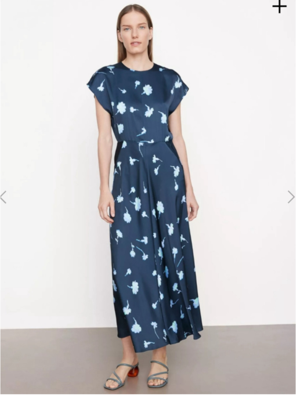 Vince Sea Carnation Cap Sleeve Dress Size 6 *Flaw* Blue Floral Print